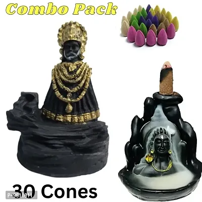 Shiv- Khatushyam ji baba Combo, Smoke Fountain Backflow Waterfall Cone Incense Holder Showpiece Statue with 30 Back Flow Incense Cones-thumb0