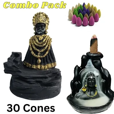 Shiv- Khatushyam ji baba Combo, Smoke Fountain Backflow Waterfall Cone Incense Holder Showpiece Statue with 30 Back Flow Incense Cones