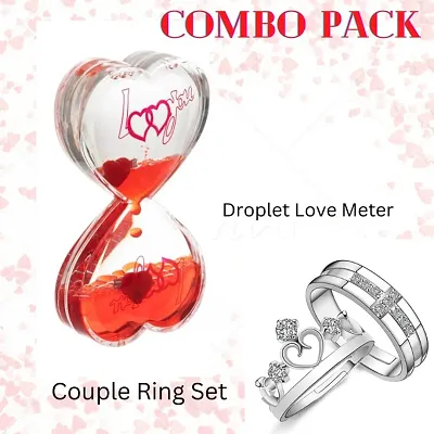 Combo Pack Of Valentines Day  Silver Touch Couple ring  and droplet love meter for Girlfriend|husband|Wife