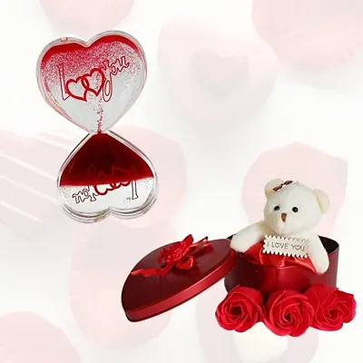Valentines Day Combo Set of Hour love Meter and I love Your Message small Teddy Bear with 3 Golden Rose Best gifts for Girlfriend | Boyfriend | Husband | Wife