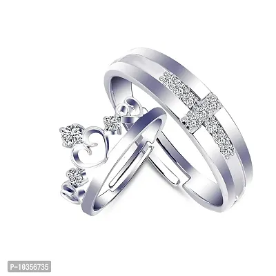 King and Queen Crown Couple Ring Set Alloy Cubic Zirconia  For Valentine Day Gift-thumb0
