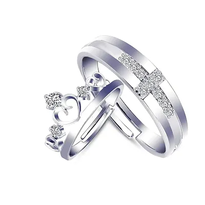 King and Queen Crown Couple Ring Set Alloy Cubic Zirconia  For Valentine Day Gift