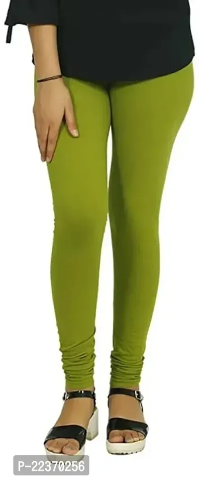 Fabulous Green Cambric Cotton Solid Leggings For Women-thumb0