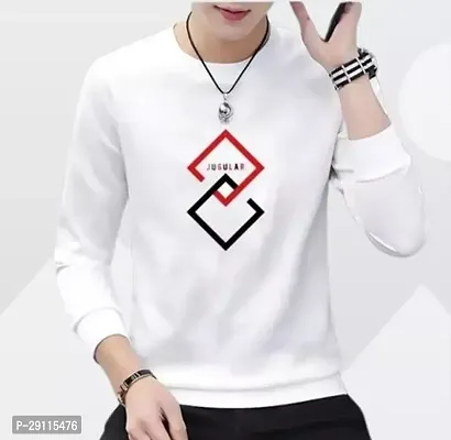 Reliable White Polycotton Printed Round Neck Tees For Men-thumb0