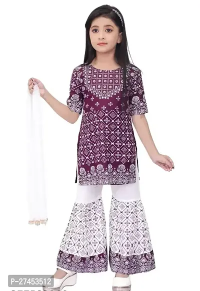Alluring Purple Rayon Embroidered Kurti And Palazzo With Dupatta Set For Girls