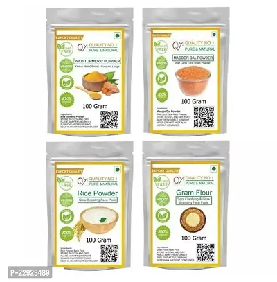 Kasturi Turmeric Powder 100 Gram Rice Powder 100 Gram Masoor Dal Powder 100 Gram Gram Flour Besan 100 Gram Face Skin Brightening Pack of 4 Total 400 Gram-thumb0