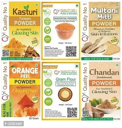 Kasturi Turmeric Powder 100 Gram Masoor Dal Powder 100 Gram Face Pack 100 Gram Orange Peel Powder 50 Gram Gram Flour Besan 100 Gram Sandalwood Powder 100 Gram Best For Face And Skin Pack of 6-thumb0