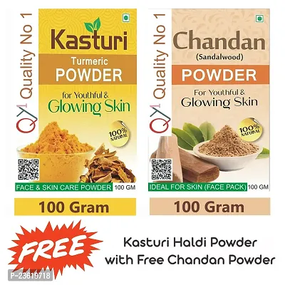 QY1 Kasturi Turmeric Powder (100 Gram) Free Sandalwood Powder/Chandan Powder (100 Gram) Best For Face, Skin-thumb0