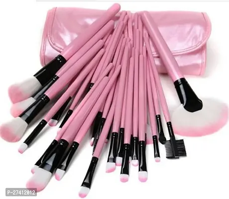 Klaty Professional Series Makeup Brush Set With Leather Pouch - Pink  (Pack of 24)-thumb0