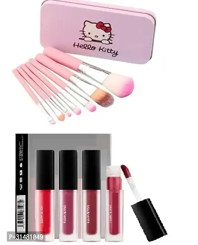 Klaty 4in1 red matte mini lipstick with mini makeup brush set