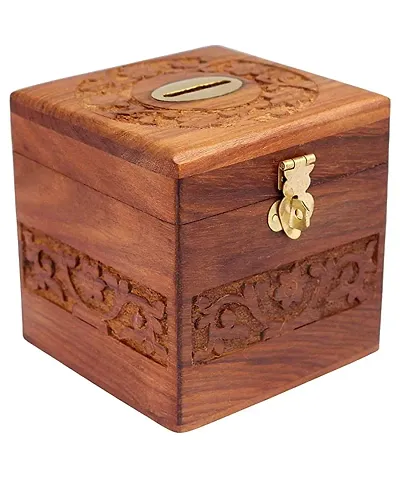 Serenz Handmade Wooden Piggy Bank   Money Bank   Coin Box   Money Box   Gift Items for Kids