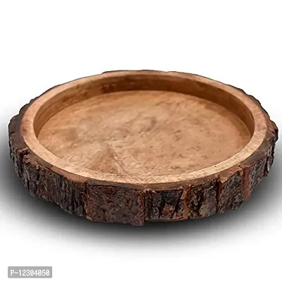 Smarts collection Wood handcrafts Beautiful Table Decor Round Shape Wooden Serving TrayPlatter for Home and Kitchen