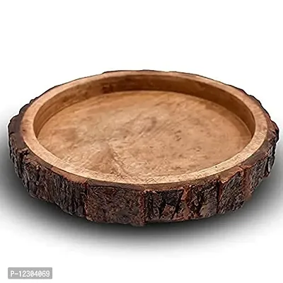 VDIX Beautiful Table Decor Round Shape Wooden Serving TrayPlatter for Home and Kitchen