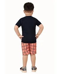 Trendy Peach Cotton Blend Printed Tops with Shorts For Boys-thumb1