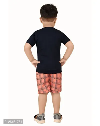 Trendy Peach Cotton Blend Printed Tops with Shorts For Boys-thumb2