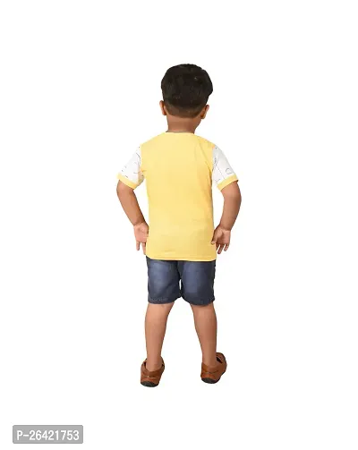 Trendy Yellow Cotton Blend Printed Tops with Shorts For Boys-thumb2