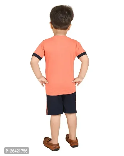 Trendy Orange Cotton Blend Printed Tops with Shorts For Boys-thumb3