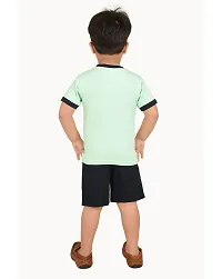 Trendy Green Cotton Blend Printed Tops with Shorts For Boys-thumb1