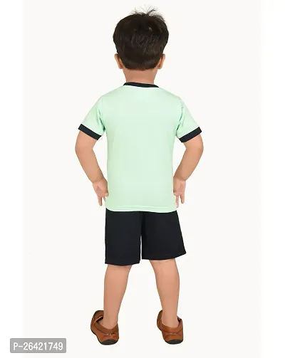 Trendy Green Cotton Blend Printed Tops with Shorts For Boys-thumb2