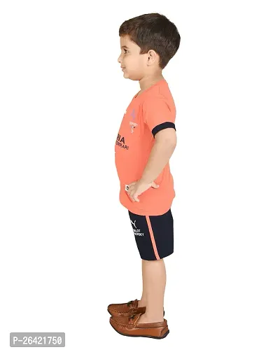 Trendy Orange Cotton Blend Printed Tops with Shorts For Boys