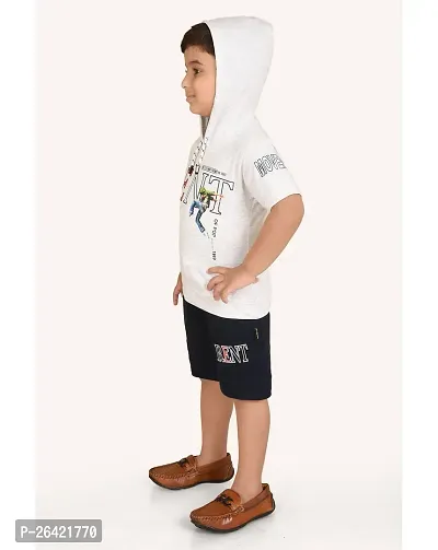 Trendy White Cotton Blend Printed Tops with Shorts For Boys