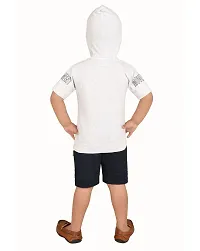 Trendy White Cotton Blend Printed Tops with Shorts For Boys-thumb2