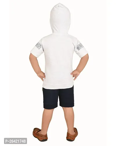 Trendy White Cotton Blend Printed Tops with Shorts For Boys-thumb3