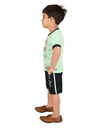 Trendy Green Cotton Blend Printed Tops with Shorts For Boys-thumb2