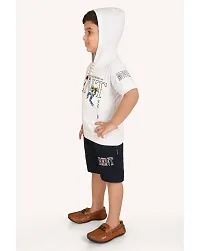 Trendy White Cotton Blend Printed Tops with Shorts For Boys-thumb1