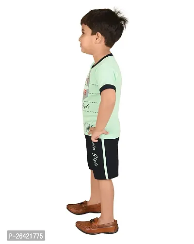 Trendy Green Cotton Blend Printed Tops with Shorts For Boys