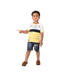 Trendy Yellow Cotton Blend Printed Tops with Shorts For Boys-thumb2