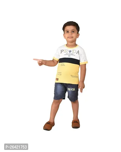 Trendy Yellow Cotton Blend Printed Tops with Shorts For Boys-thumb3