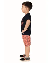 Trendy Peach Cotton Blend Printed Tops with Shorts For Boys-thumb2