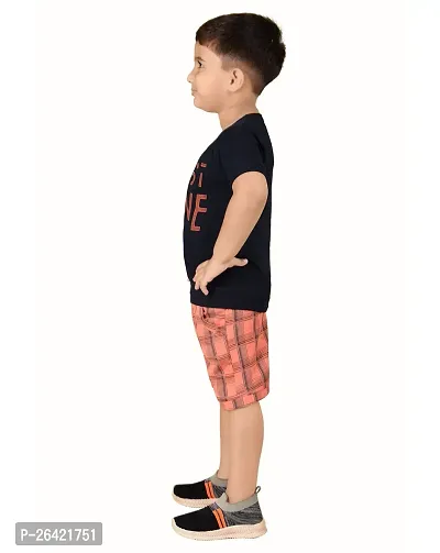 Trendy Peach Cotton Blend Printed Tops with Shorts For Boys-thumb3