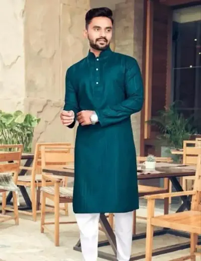 Men's Cotton Blend Straight Kurta Pyjama Set