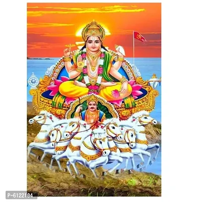 Vinyl Gloss Laminated Lord Surya Dev Wall Poster for Bedroom (Multicolor, 13 x 19 inch)