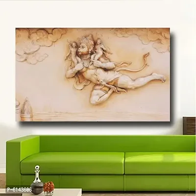 New Best Poster Lord Hanuman Flying with Ram and Laxman Wall Sticker for Room Temple Office Home Deacute;cor For Living room,Bed Room , Kid Room, Guest Room Etc.(Pack of 1)