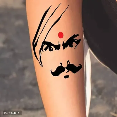 Indian Bharathiyar Angry Face Design Temporary Body Waterproof Tattoo For Men and Women