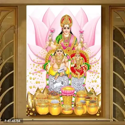 Best Wall Sticker Laxmi Mata And Kuber Maharaj Most Rare Vinayl Poster For Living Room , Bed Room , Kid room , Guest Room etc.Size(12x18).-thumb0