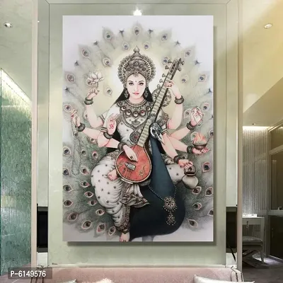 Best Wall Sticker Sprictual Saraswati Mata Ji Painting New Most Rare Vinayl Poster For Living Room , Bed Room , Kid room , Guest Room etc.Size(12x18).-thumb0