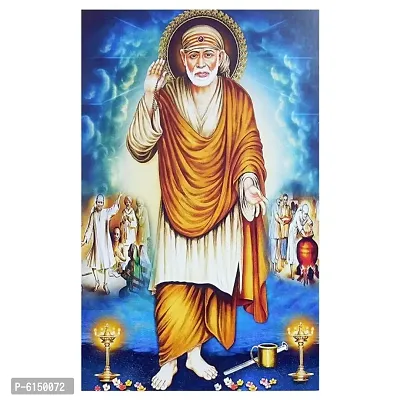 Best Wall Sticker Sprictual Sai Baba Ji New Best Painting New Most Rare Vinayl Poster For Living Room , Bed Room , Kid room , Guest Room etc.Size(12x18).