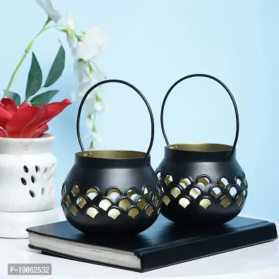 Arsalan Moon Matki Tealight Holder | Candle Holder for Home Decor/Diwali Lightning/Party Decoration | (Black, Pack of 2)-thumb0