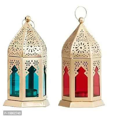 Arsalan Hanging Murracan Lamps|Tealight Holder with Tealight Candle Hanging Light for Indoor|Outdoor Home D?cor (Gold, Pack of 2)-thumb0