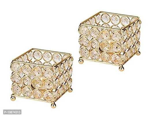 Arsalan Small Square Studded Golden Tealight Holder (Pack of 2)-thumb0