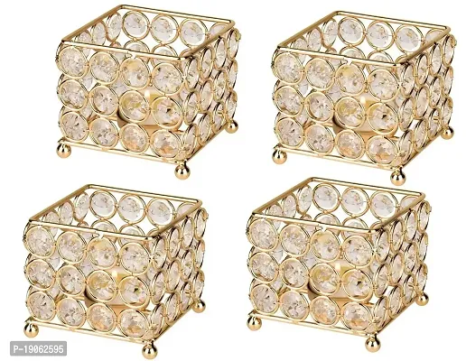 Arsalan Small Square Studded Golden Tealight Holder (Set of 4)