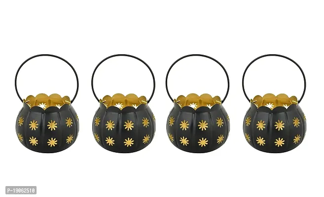 Arsalan Wall Hanging Tealight Candle Holder Black Sun Matki Set for Diwali Lighting Home Decoration (Set of 4)