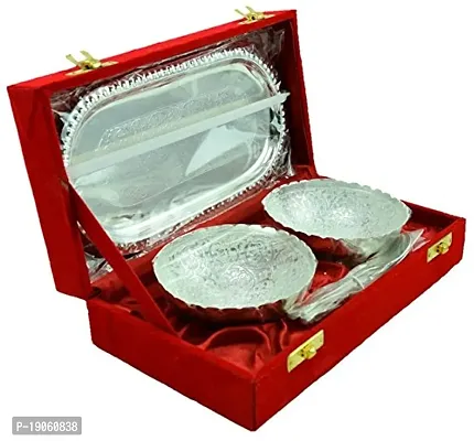 VIBHAVAN German Silver Serving Bowls, Spoons  Tray Set Silver Color-thumb3