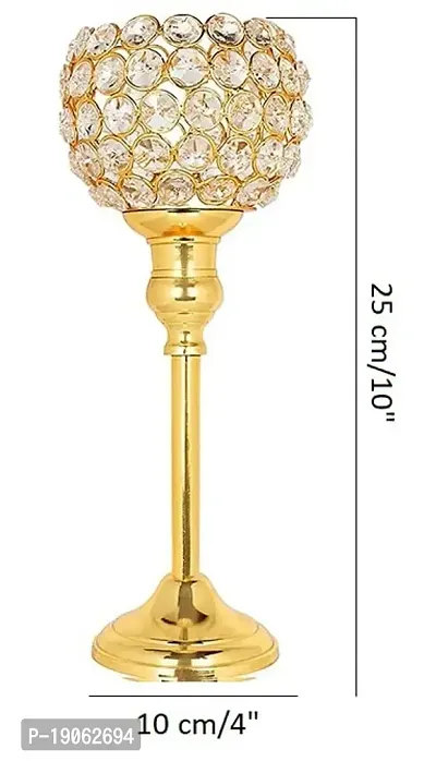 Urban Hamlet Metal  Crystal Gold Plated Tea Light Shahi Pakeeza Candle Holder Stand/Centrepiece Table Candle Holder/for Home decore/Party-thumb2