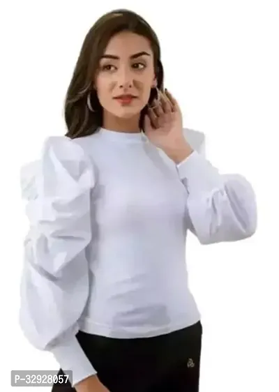 Elegant White Cotton Blend Solid Top For Women-thumb0