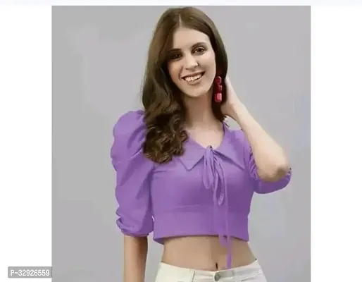 Elegant Purple Cotton  Solid Top For Women